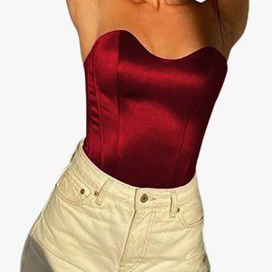 Red strapless corset top